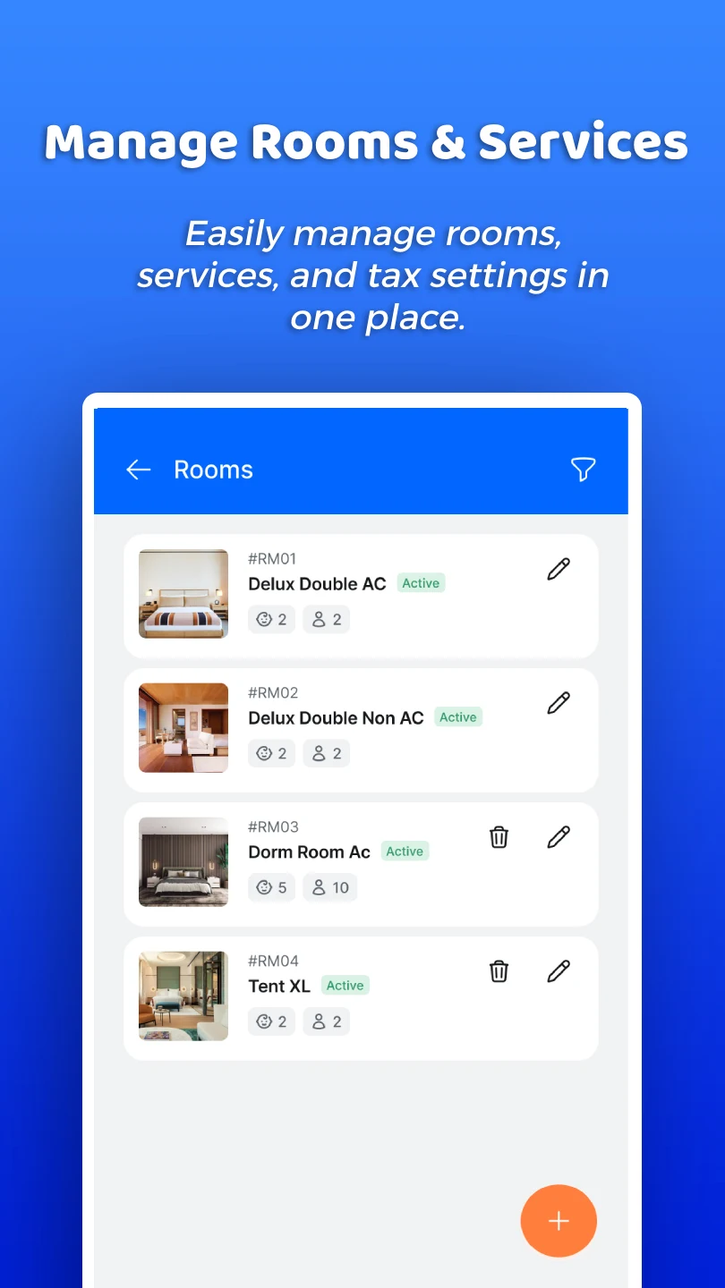 SimplyPMS Android bookings screen